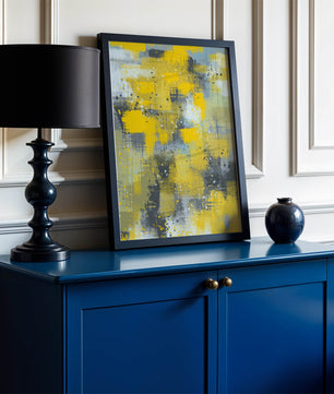 Abstract Yellow and Gray Geometric Art with Textured Patterns - Mi tienda