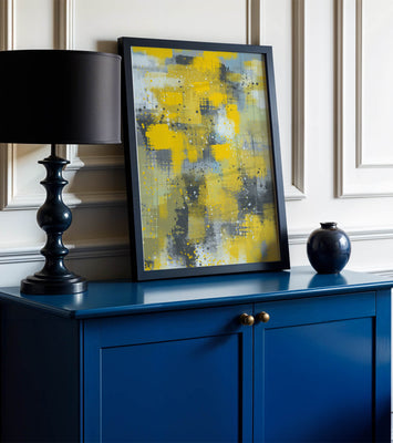 Abstract Yellow and Gray Geometric Art with Textured Patterns