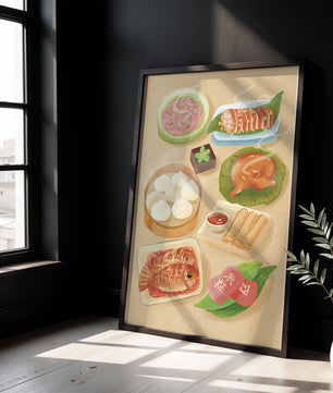 Colorful Representation of Asian Cuisine with Various Dishes