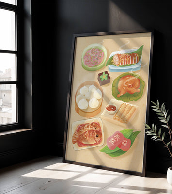 Colorful Representation of Asian Cuisine with Various Dishes