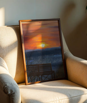 Tranquil Sunset over Ocean with a Lonely Bench