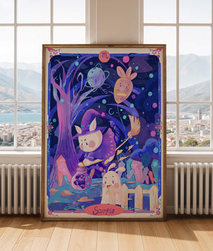 Whimsical zodiac scorpio scene with a magical theme