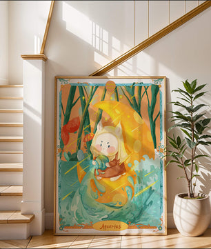 Aquarius zodiac illustration with whimsical character and vibrant colors