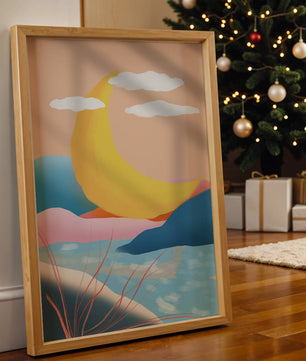 Abstract Landscape with Yellow Crescent and Pastel Colors