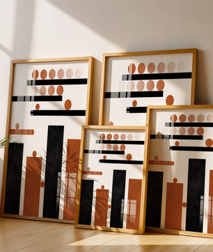 Abstract Geometric Art with Circles and Bars in Earth Tones