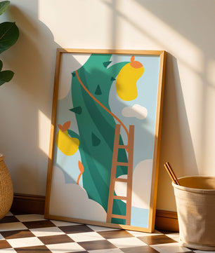 Illustration Of Jack And The Beanstalk With Ladder And Clouds - Mi tienda
