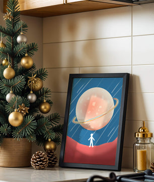 Illustration Of A Large Planet Against A Stardust Background With A Small Figure In The Foreground