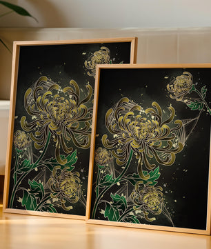 Elegantes Chrysanthemen-Design mit goldenen Akzenten
