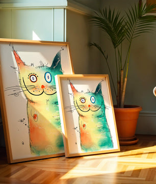 Illustration artistique de chat à l’aquarelle avec des couleurs vives