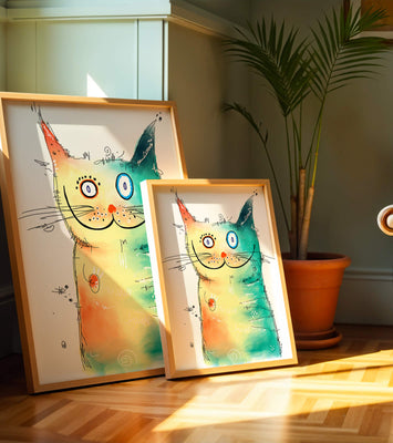 Artistic watercolor cat illustration with vibrant colors
