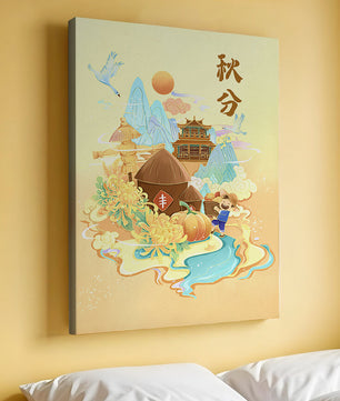 Charming autumn scene with traditional elements and nature motifs