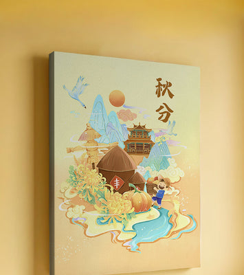 Charming autumn scene with traditional elements and nature motifs
