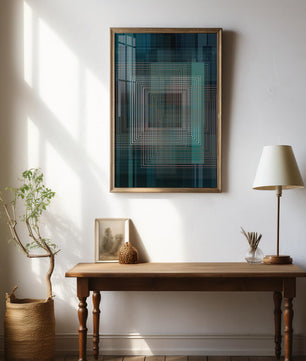Art abstrait géométrique avec des carrés linéaires superposés