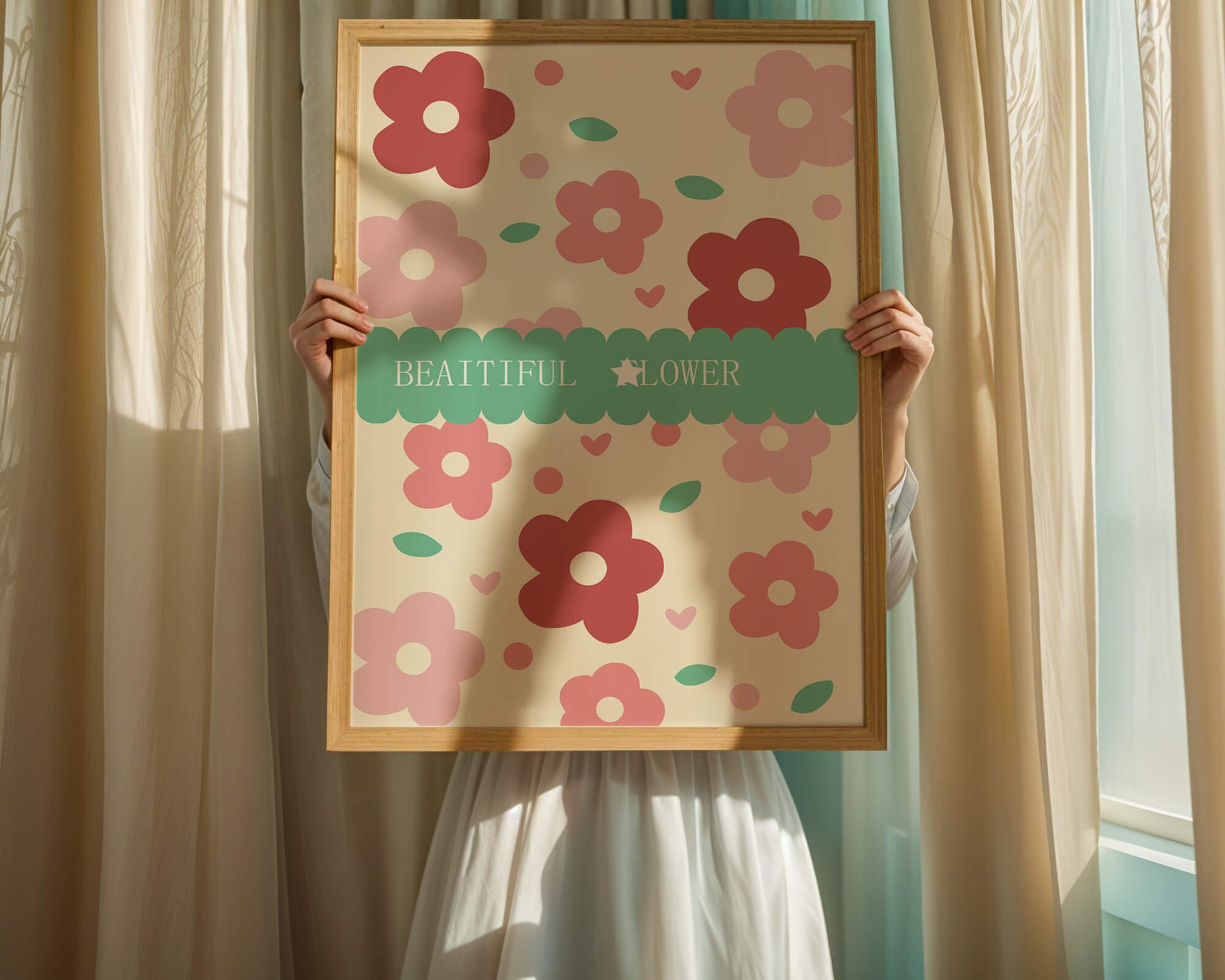 Floral pattern with retro color design and decorative text