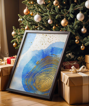 Abstract Watercolor Art with Gold Accents and Circular Pattern Design - Mi tienda
