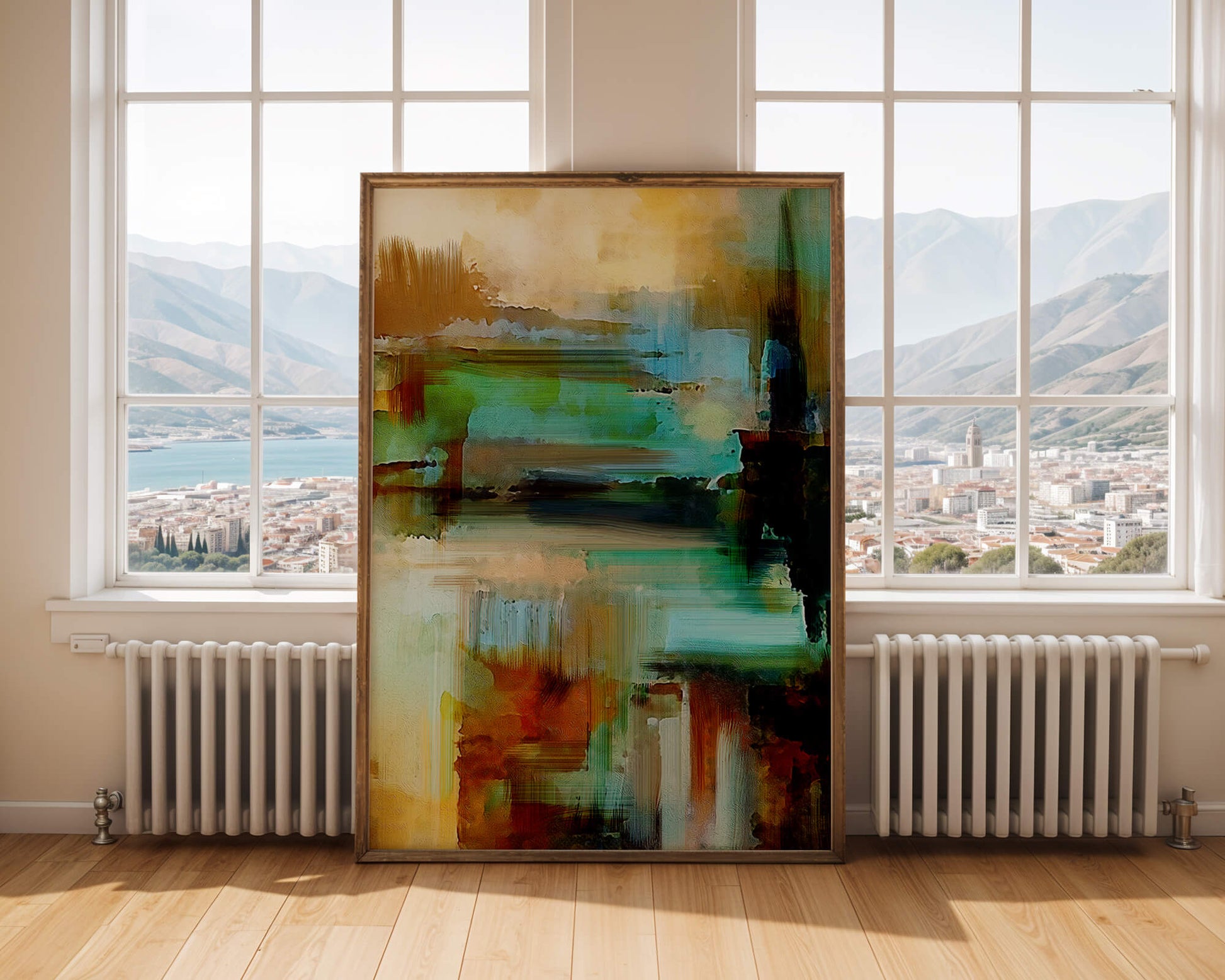 Abstract Expressionist Colorful Landscape with Earthy and Aqua Tones