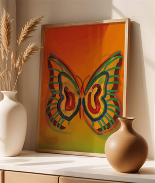 Vibrant butterfly depiction with colorful abstract background