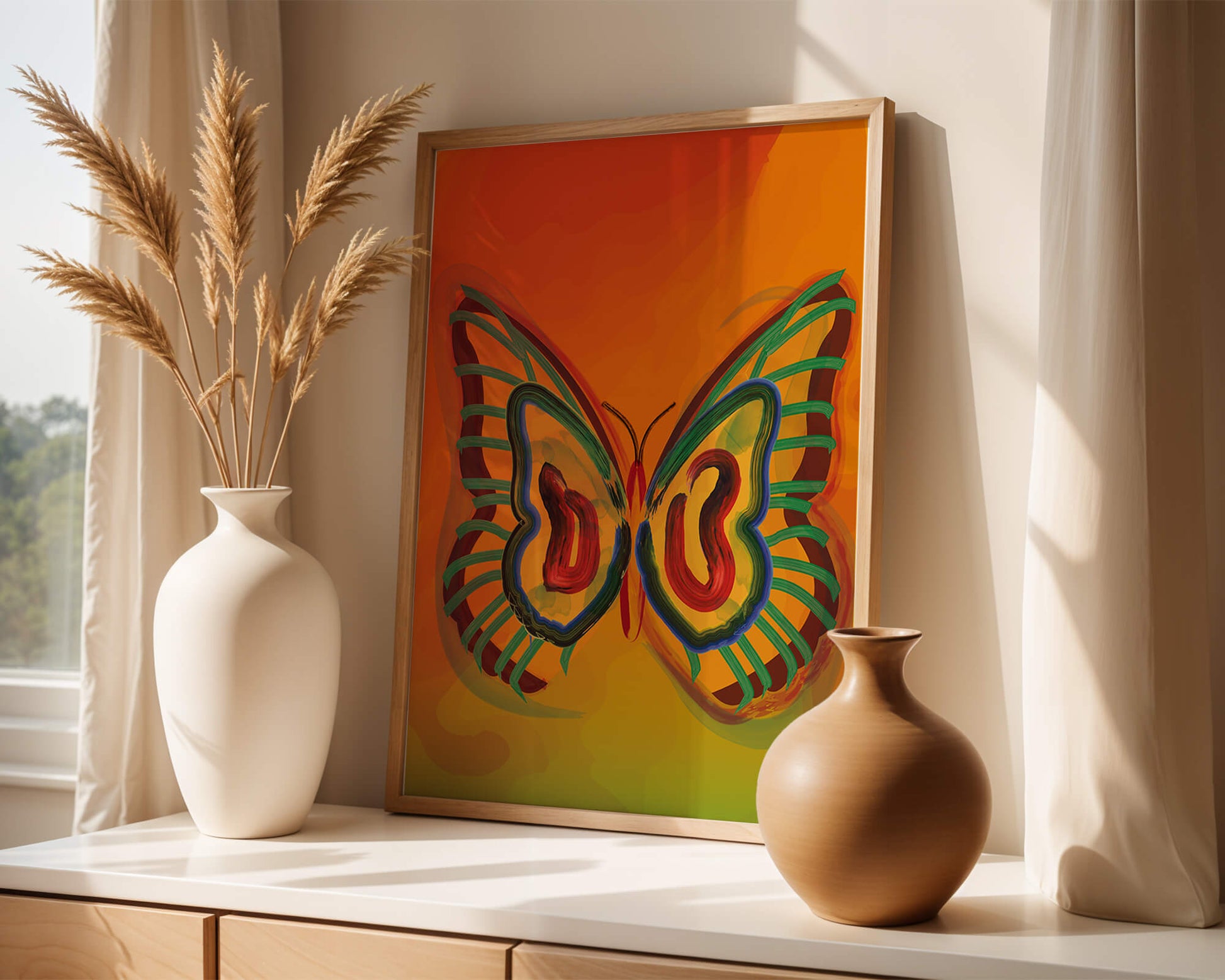 Vibrant butterfly depiction with colorful abstract background