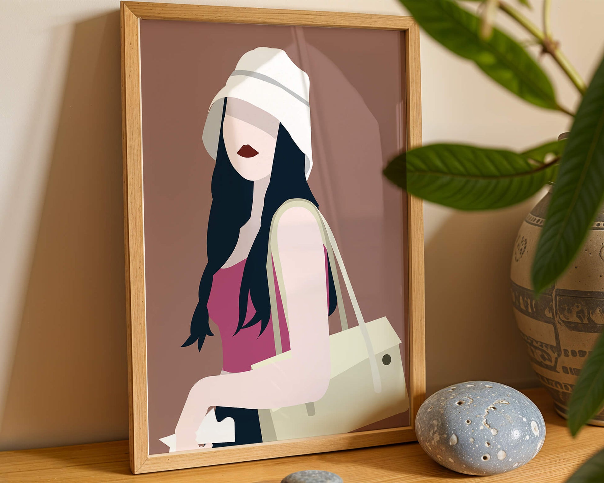 Stylish illustration of a woman in a bucket hat and casual outfit