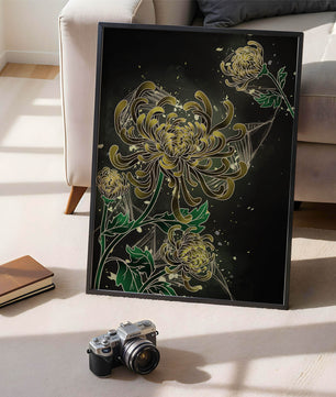Elegantes Chrysanthemen-Design mit goldenen Akzenten