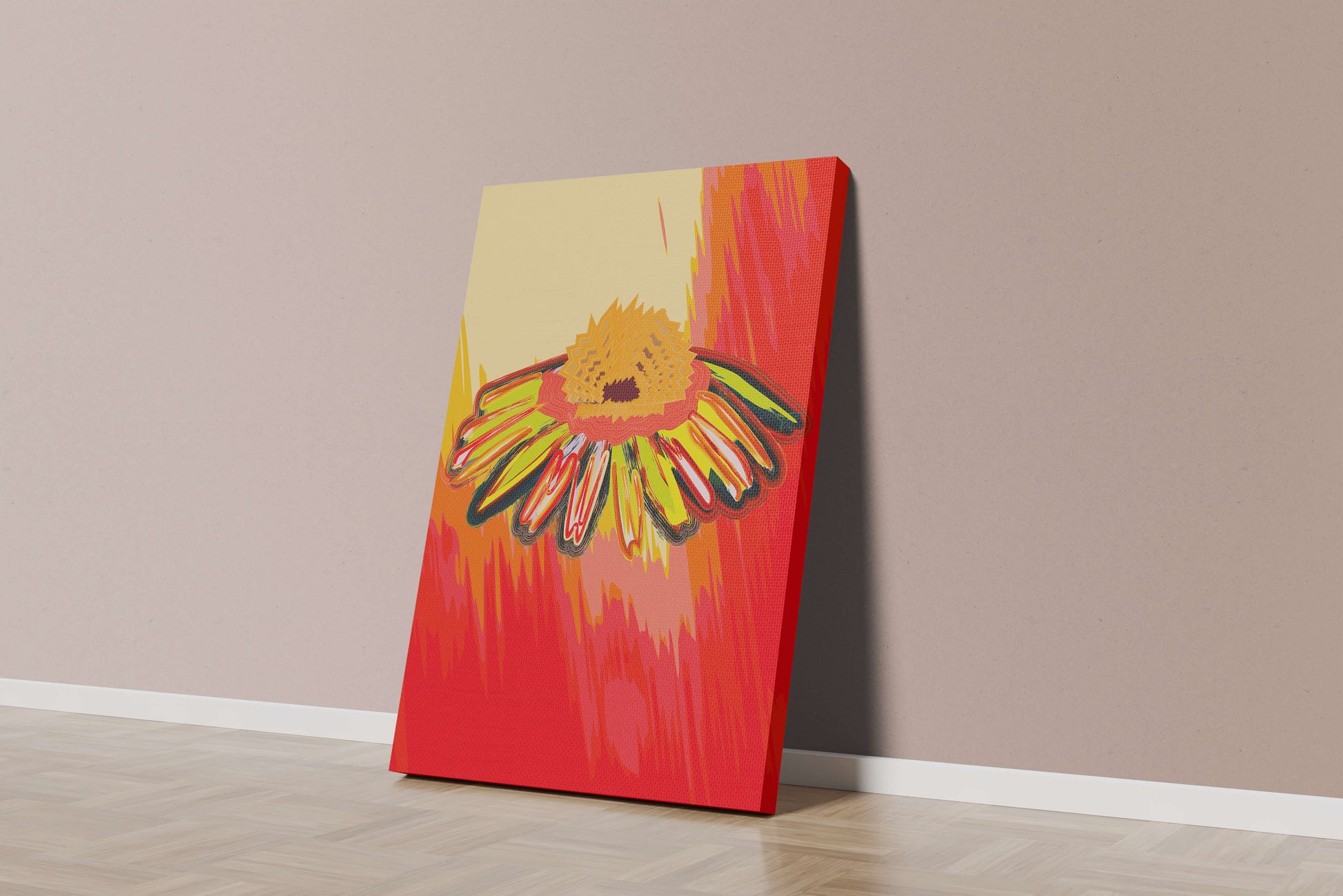 Abstract vibrant flower illustration with bold colors and dynamic strokes