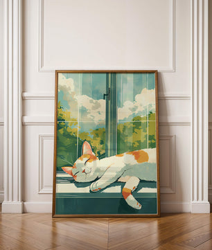 Peaceful Cat Napping by the Window with Sunlit Garden View - Mi tienda