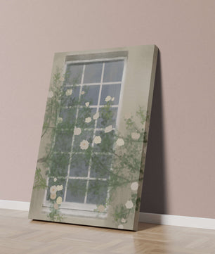 Floral Window with Climbing Roses in a Tranquil Setting