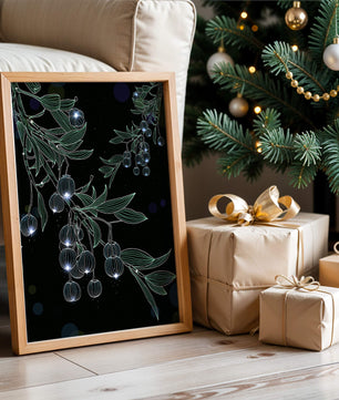 Elegante botanische Illustration mit leuchtenden Früchten und Blättern