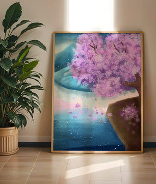 A Beautiful Cherry Blossom Tree in a Dreamlike Landscape