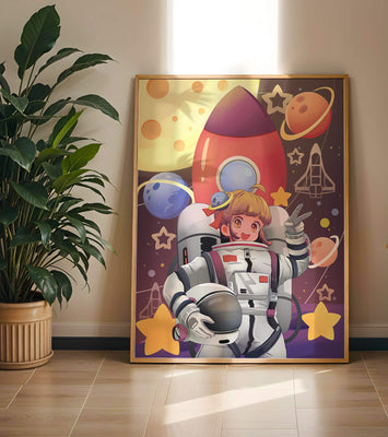 Astronaut Girl Illustration with Space Theme