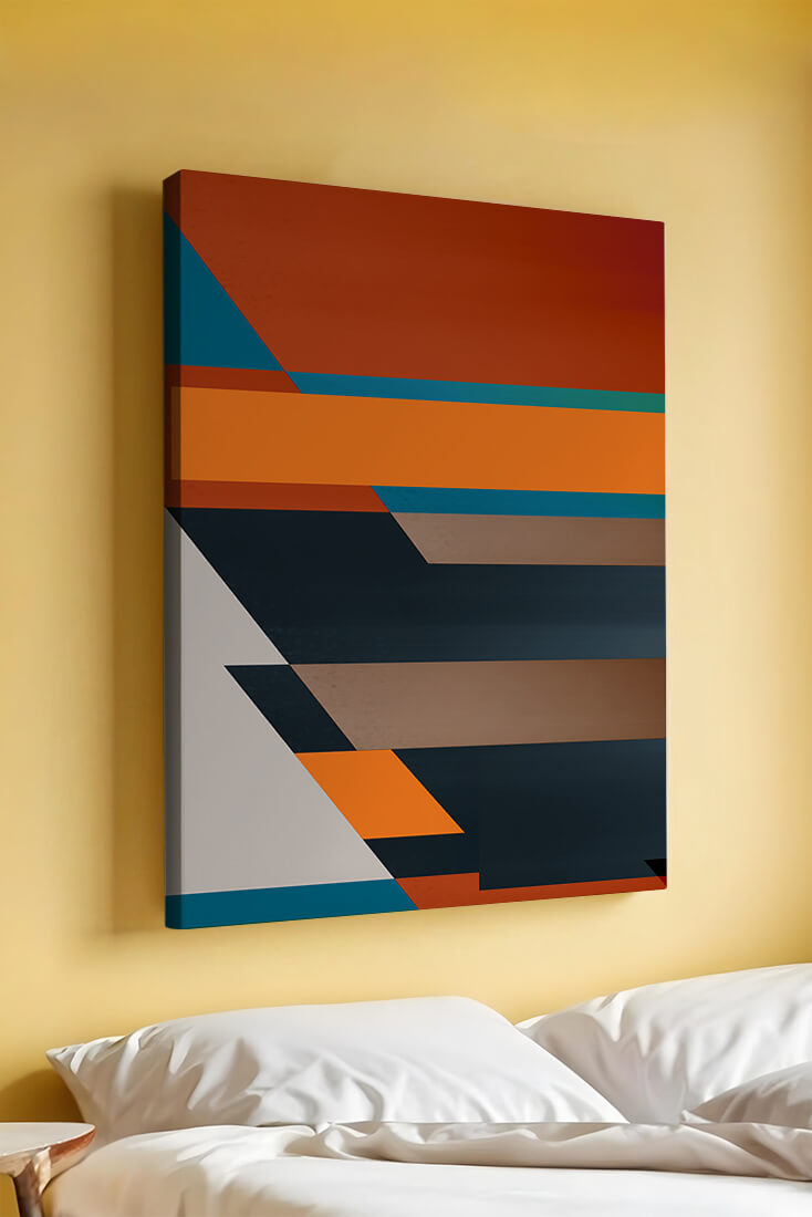Arte abstracto geométrico con colores llamativos y formas dinámicas