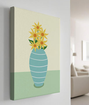 Yellow Sunflowers in a Blue Striped Vase on a Minimalist Background - Mi tienda