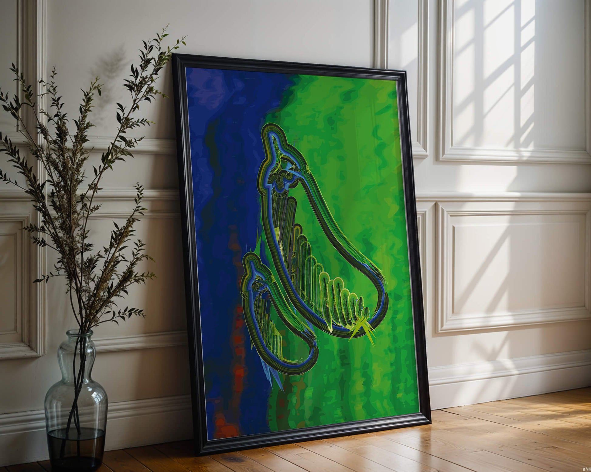 Abstract colorful artwork with vibrant shapes and lines