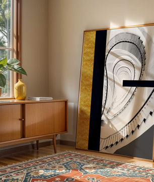 Abstract spiral staircase with a gold accent design