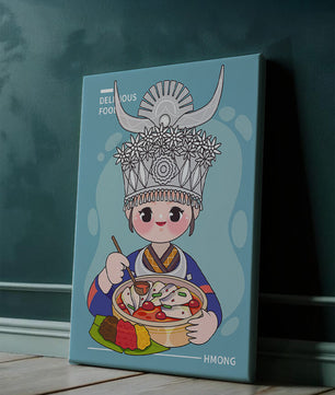 Charming illustration of a person in traditional attire enjoying a meal