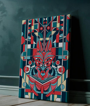 Arte abstracto geométrico de lobo con influencias tribales