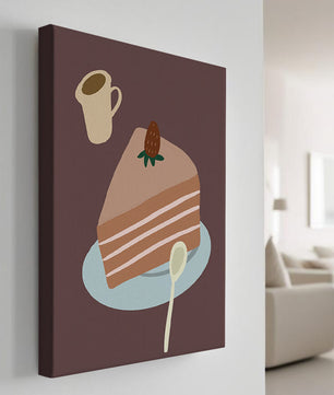 Ilustración de una porción de pastel con fresa y café