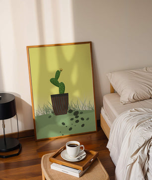 Illustration of a potted cactus with flower on soft background