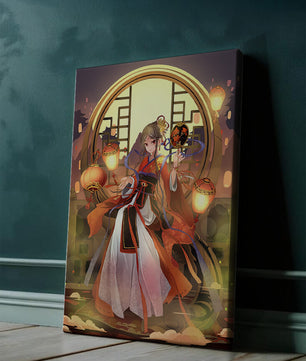 Elegant Asian-inspired fantasy artwork with lanterns