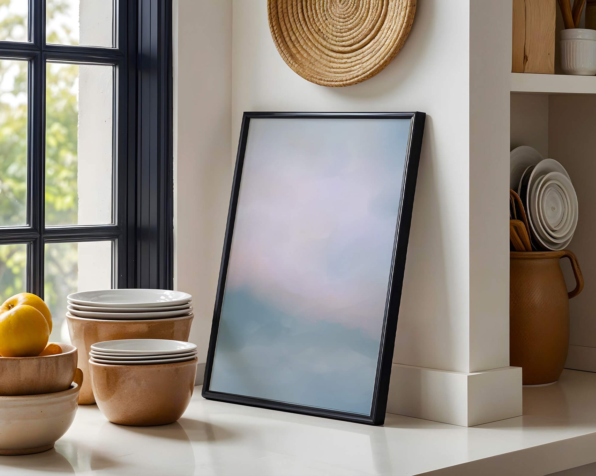 Paisaje de nubes abstracto con tonos suaves de rosa y azul