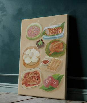 Colorful Representation of Asian Cuisine with Various Dishes