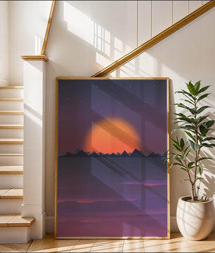 Sunset Over Mountains with Starry Sky