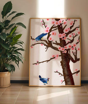 Ilustración encantadora de un árbol de cerezo con pájaros