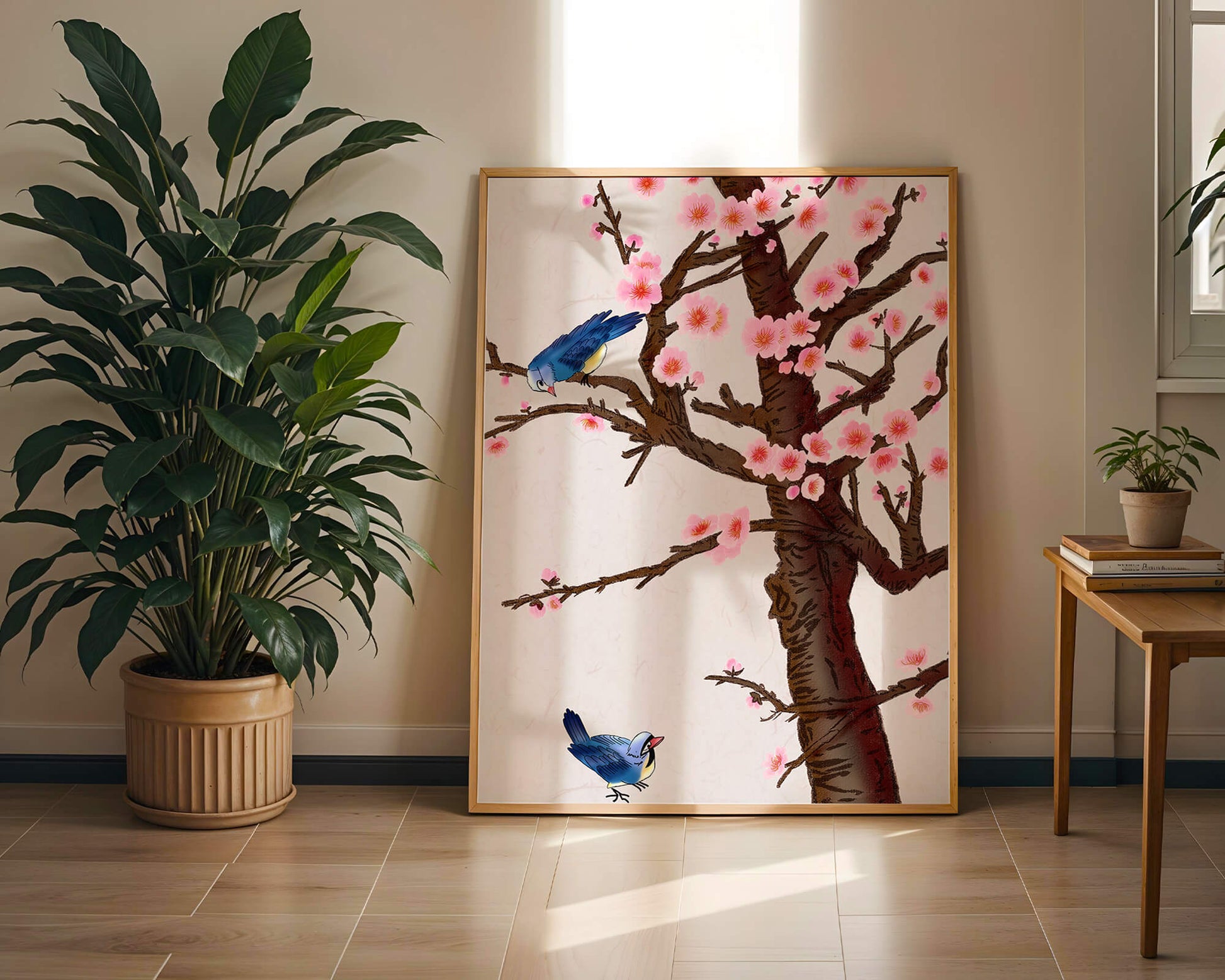 Charming illustration of cherry blossom tree with birds