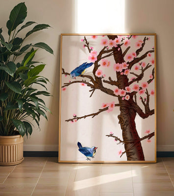 Charming illustration of cherry blossom tree with birds