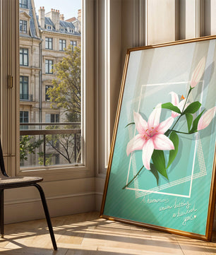 Elegant floral design with pink lilies and modern accents