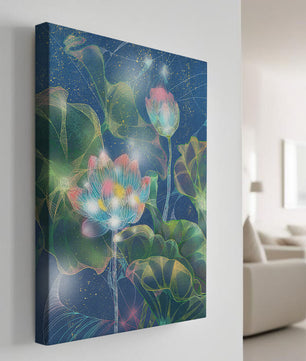 Bunte Lotusblumen mit abstraktem kosmischen Hintergrund