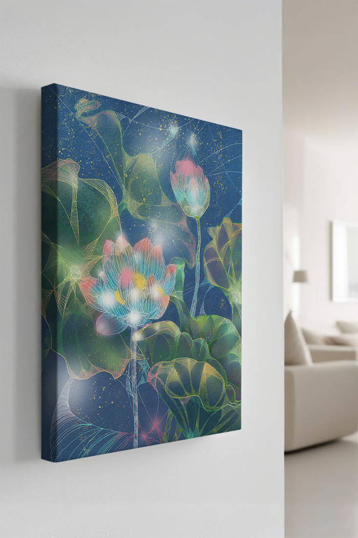 Bunte Lotusblumen mit abstraktem kosmischen Hintergrund