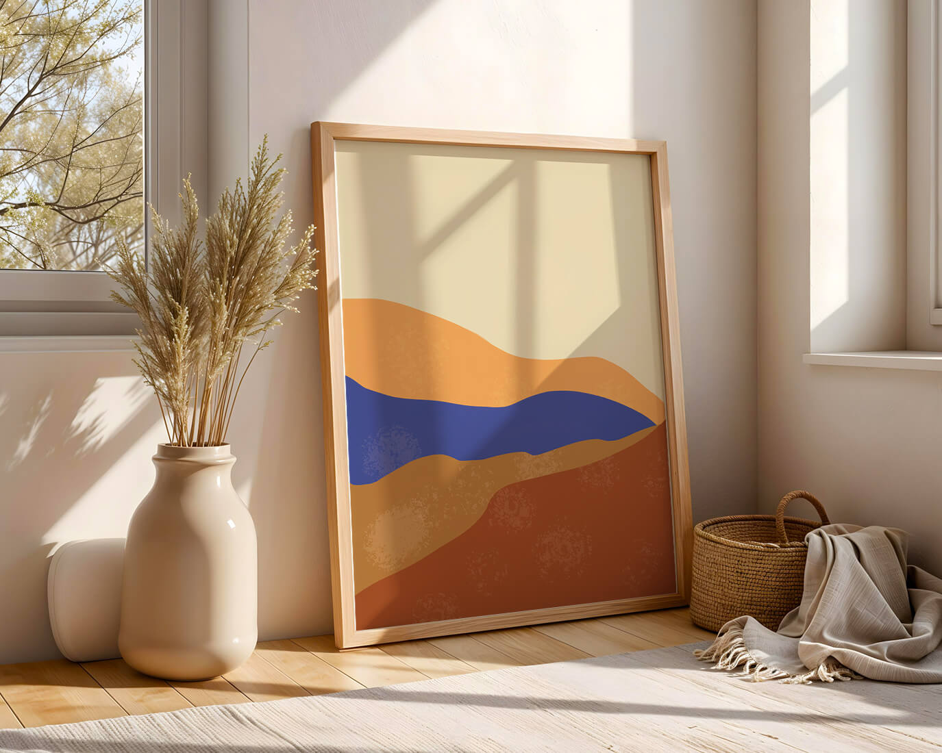 Paisaje abstracto con olas coloridas y bordes audaces