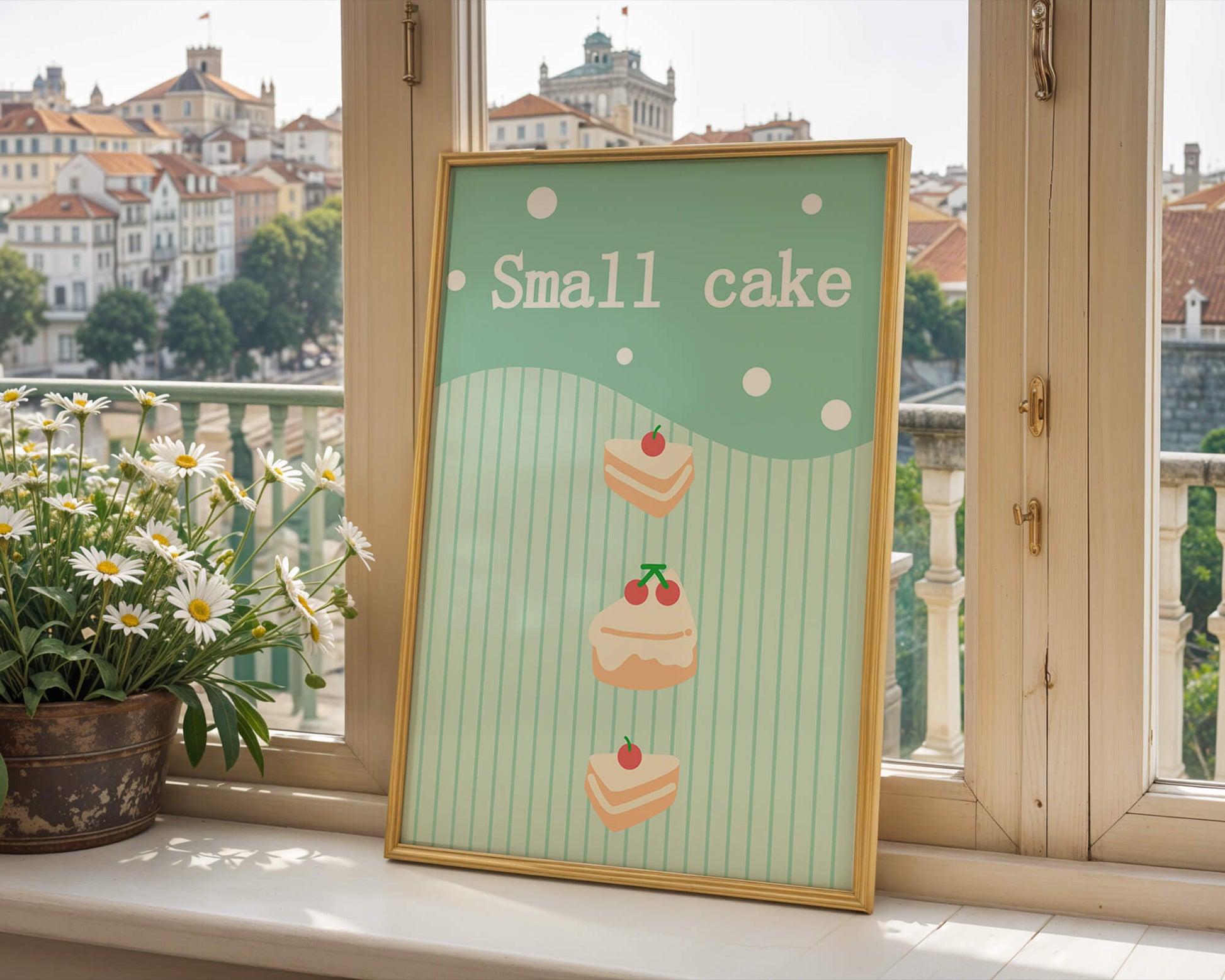 Charming illustration of small cakes with cherries
